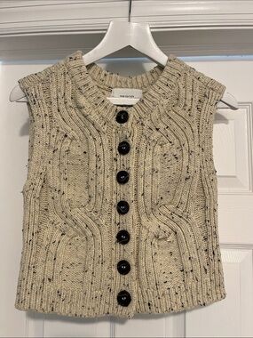 H&M Cream Speckled Cable-Knit Button Vest with Black Buttons